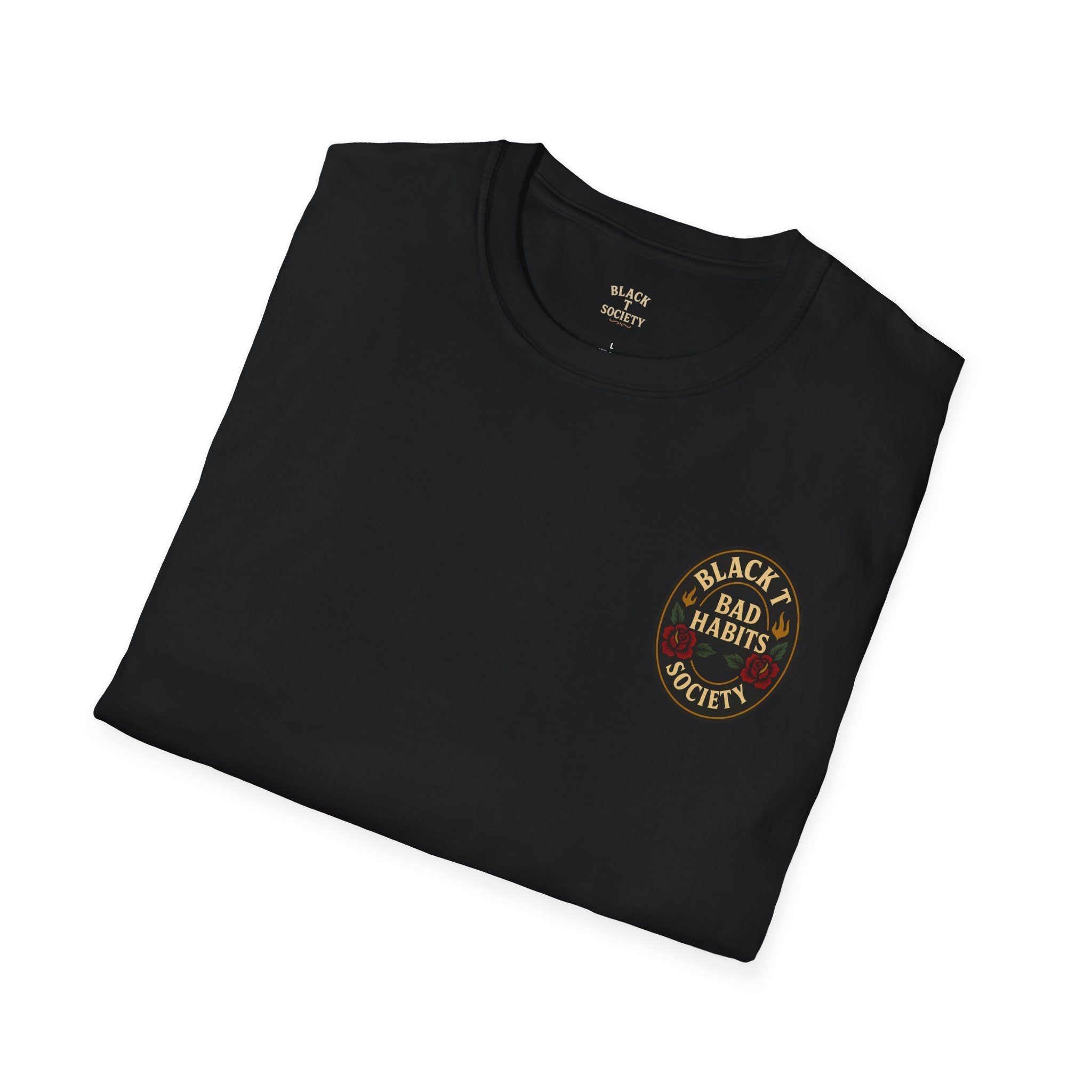 Bottoms Up - Bad Habits Series by Black T Society Unisex Softstyle T-Shirt with Skull Design, Edgy Graphic Tee, Perfect for Parties, Gifts, Gothic Fashion, Alternative Wear