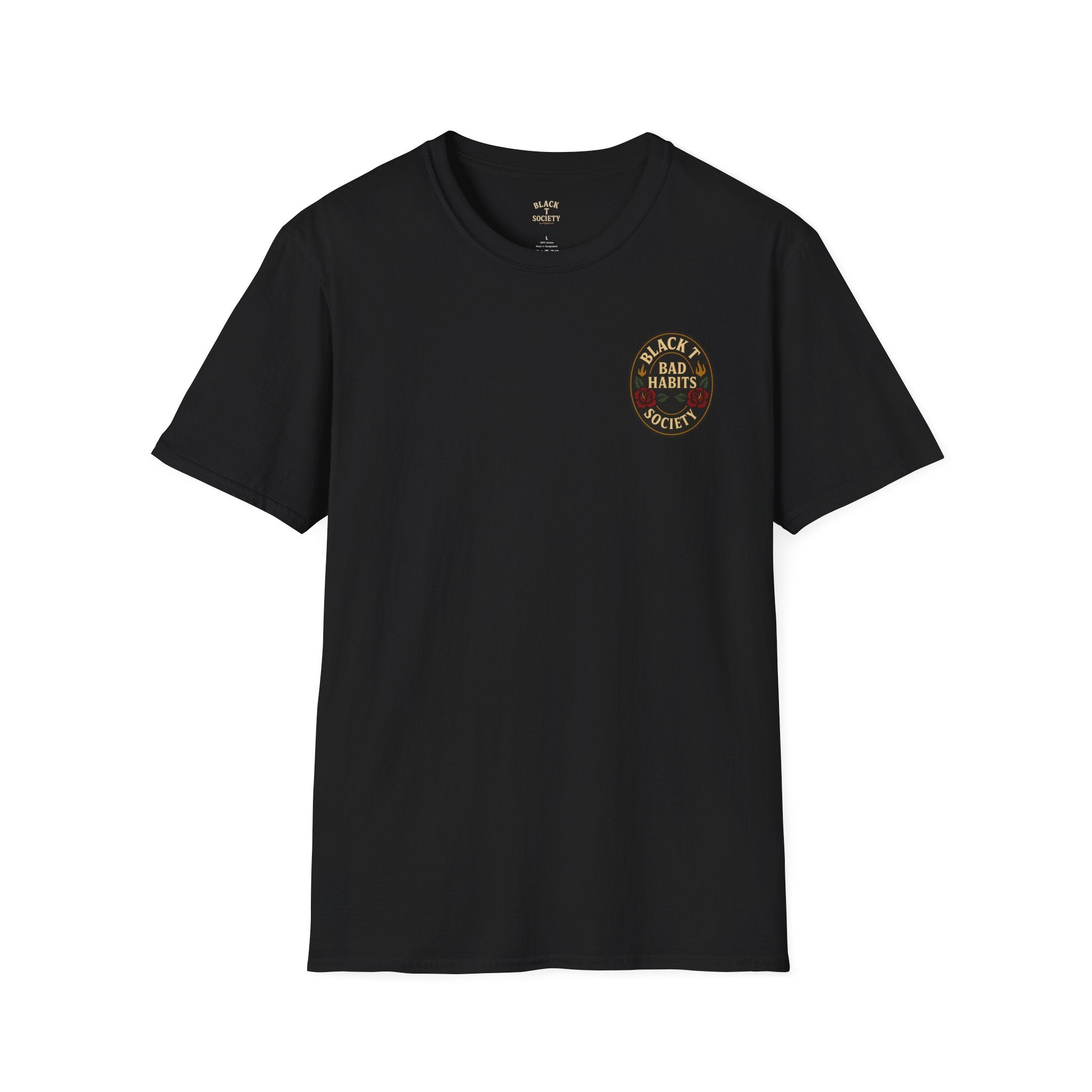 All In - Bad Habits Series by Black T Society Black T-Shirt, Casual Graphic Tee, Unisex Skull Shirt, Gift for Him, Trendy Streetwear