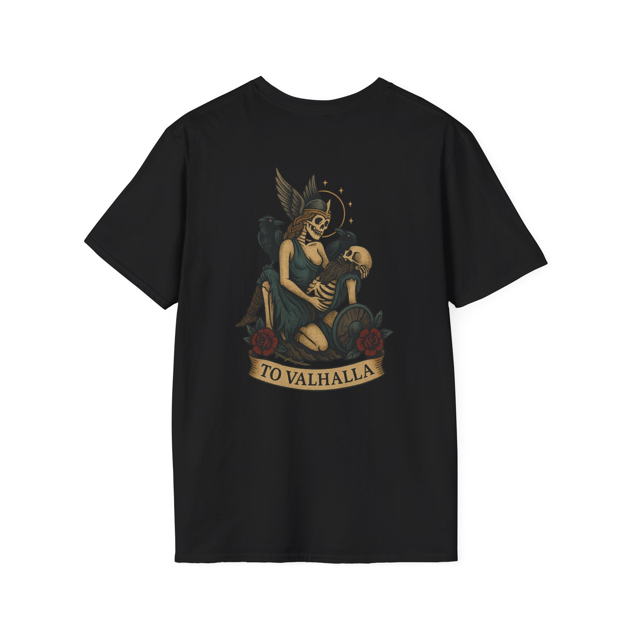 To Valhalla - Doom of the Gods Series by Black T Society Valkyrie’s Embrace, Viking, Norse Mythology Vintage Graphic T-Shirt, Unisex Casual Tee, Gift for Friends, Birthday Gift, Retro Style T-Shirt
