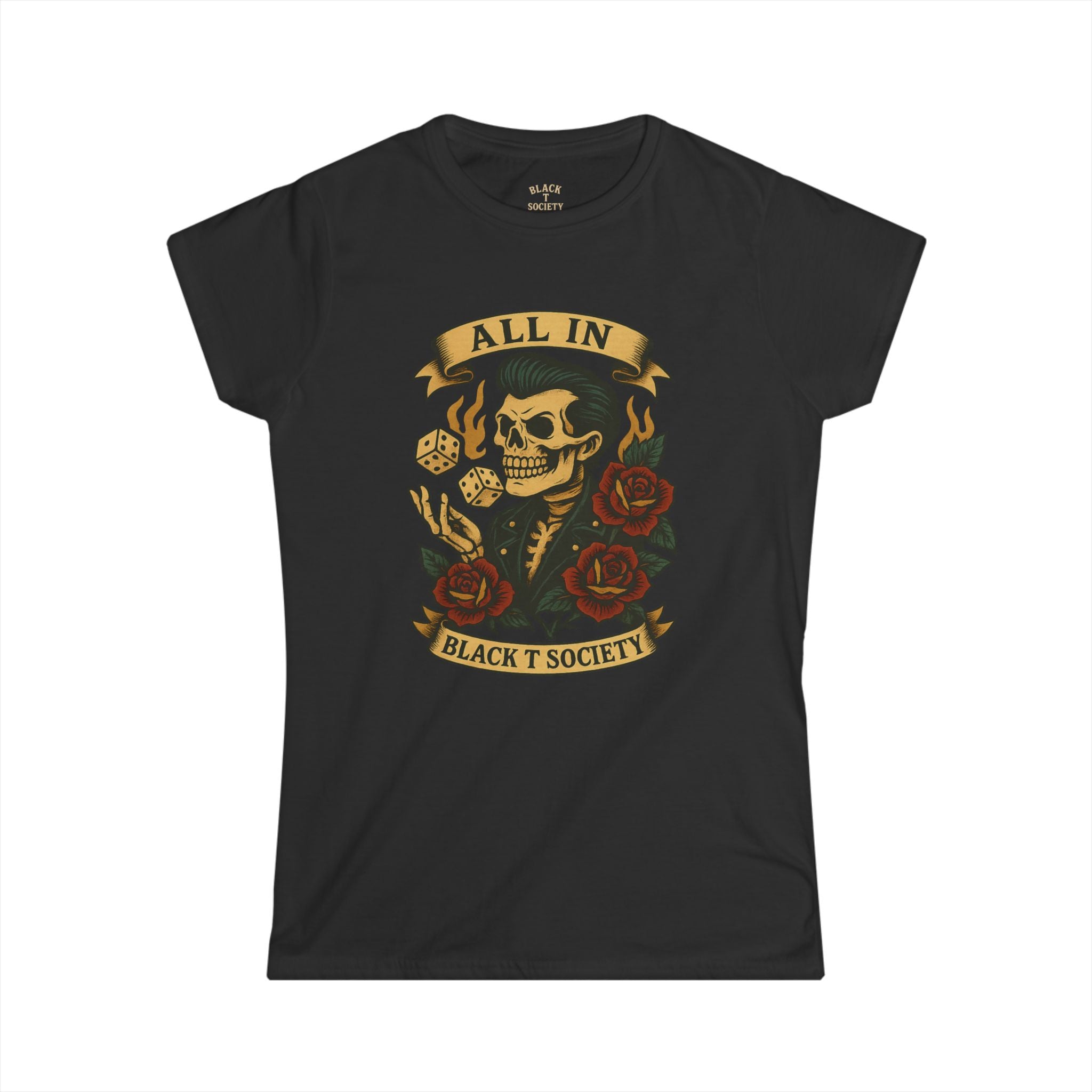 Ladies All In - Bad Habits Series by Black T Society Born to Lose, Built to Win Women's Softstyle Tee, Skull Graphic Tee, Casual Top, Motivational Shirt, Gift for Halloween, Trendy Fashion