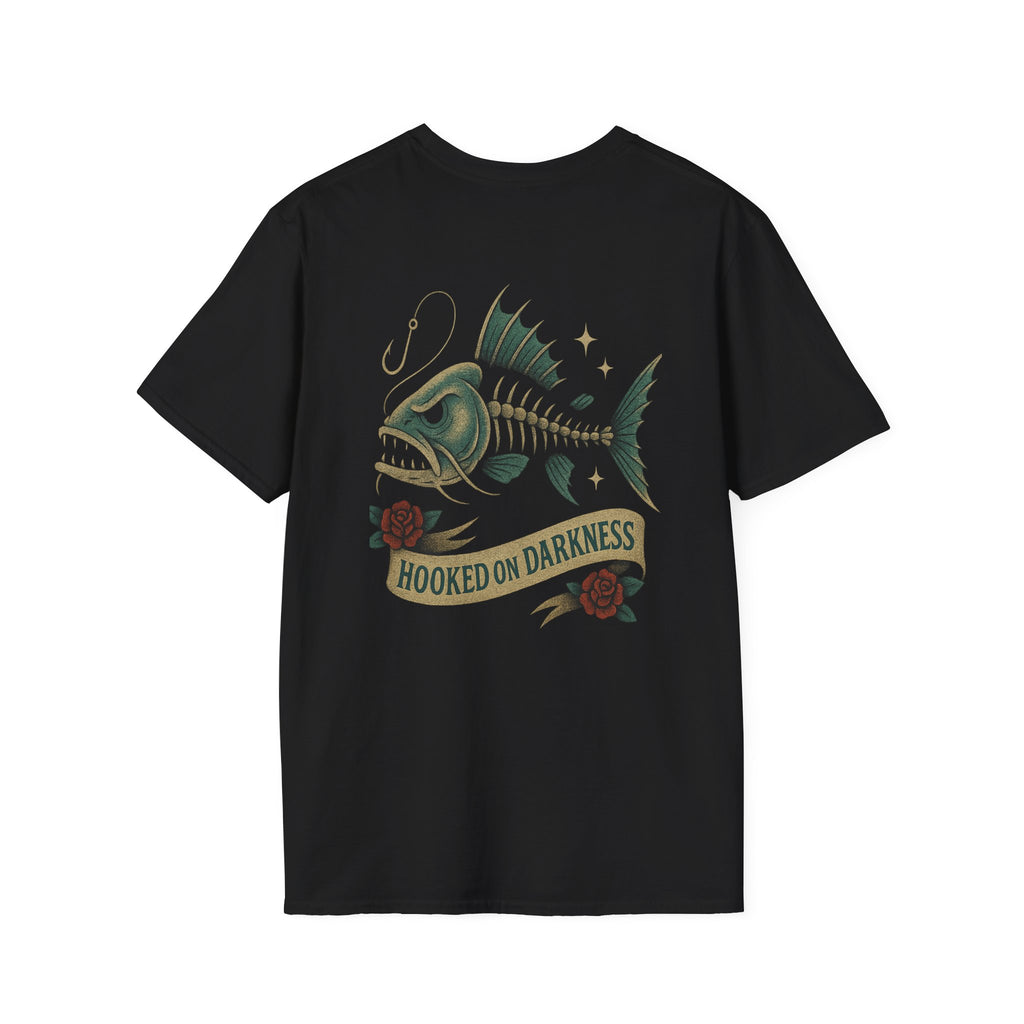 Hooked on Darkness - Bottom Feeders Series by Black T Society Catfish, Fishing Tee, Unisex Fishing Shirt, Vintage Style T-Shirt, Unique Gift for Fishermen, Casual Wear for Adventure Lovers
