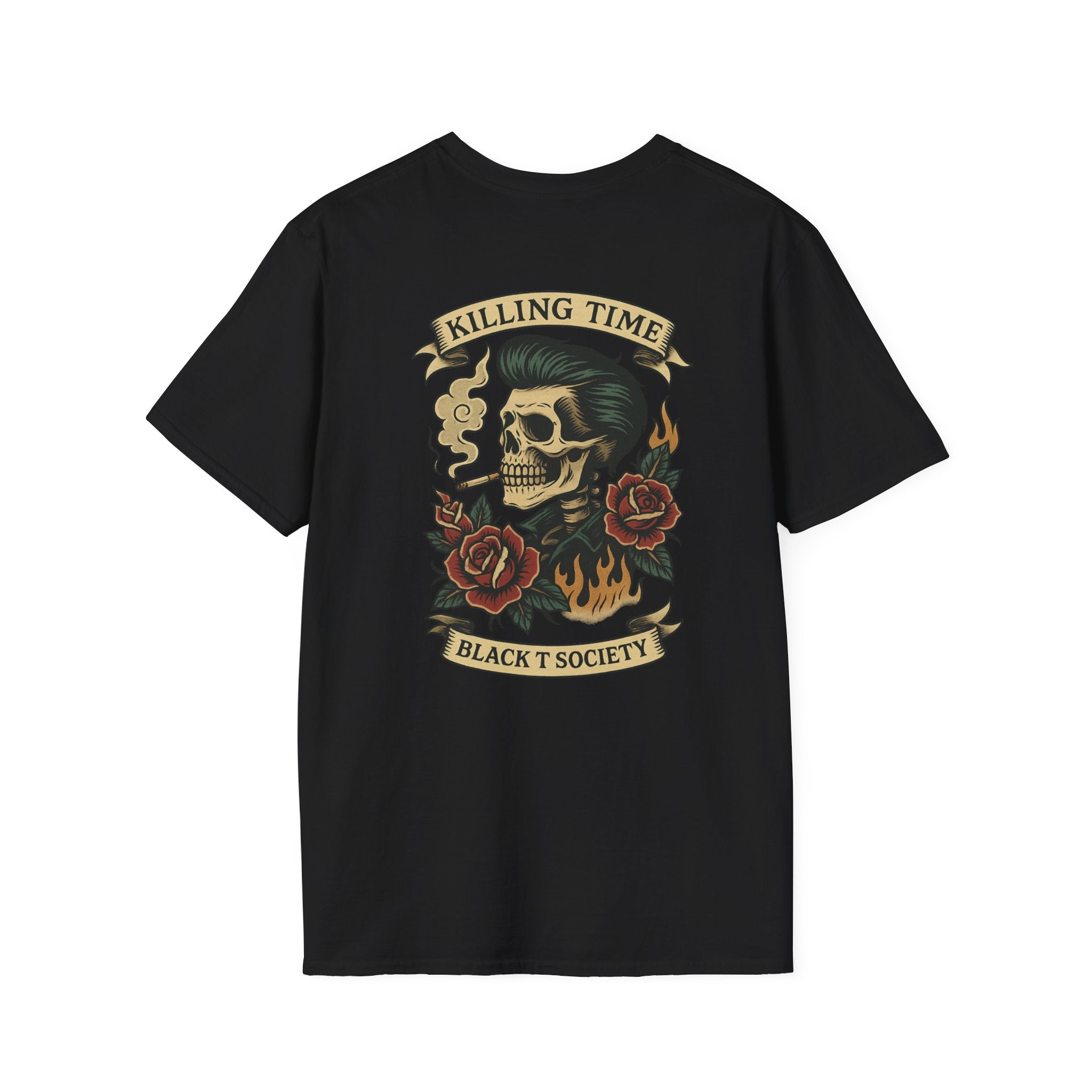 Killing Time - Bad Habits Series by Black T Society Edgy Graphic Tee, Unisex Softstyle T-Shirt, Skull Art T-Shirt, Alternative Fashion Top, Gift for Rock Music Lovers, Festival Outfit