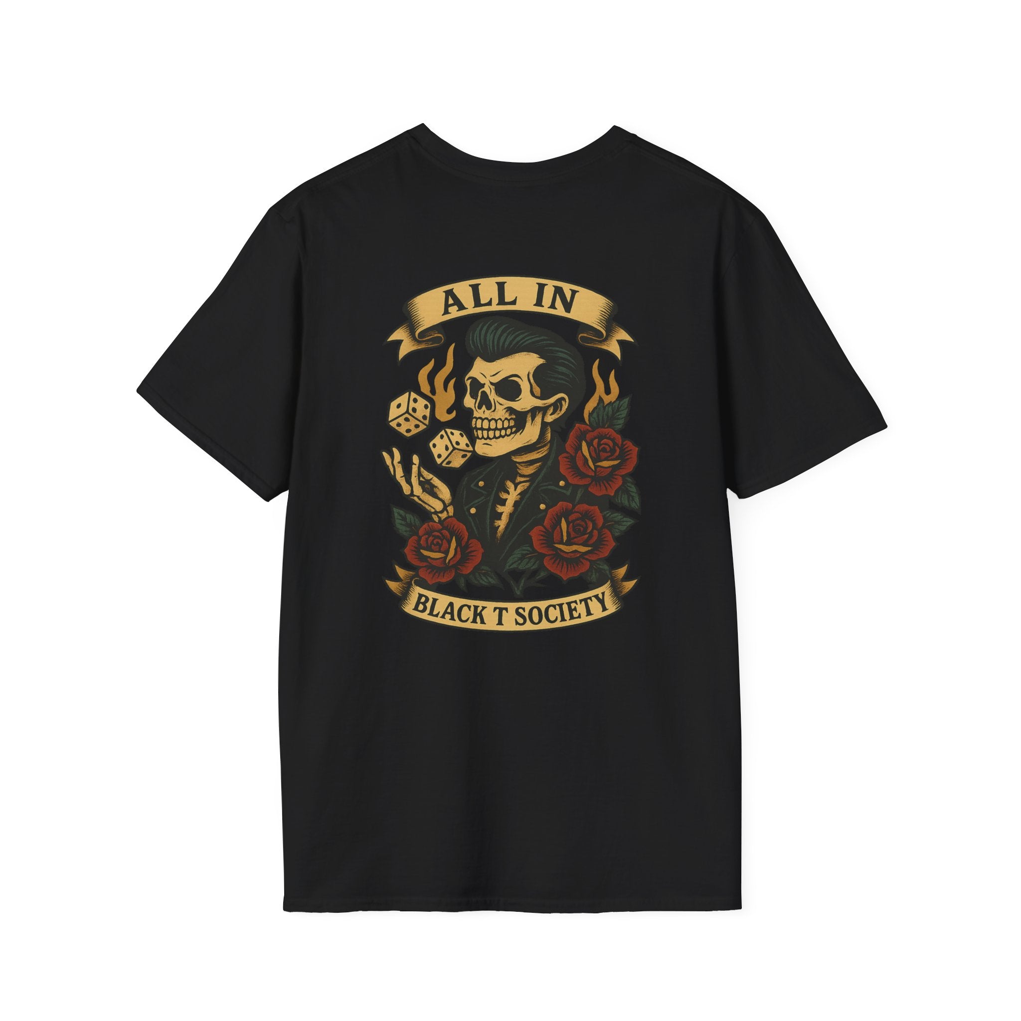 All In - Bad Habits Series by Black T Society Black T-Shirt, Casual Graphic Tee, Unisex Skull Shirt, Gift for Him, Trendy Streetwear